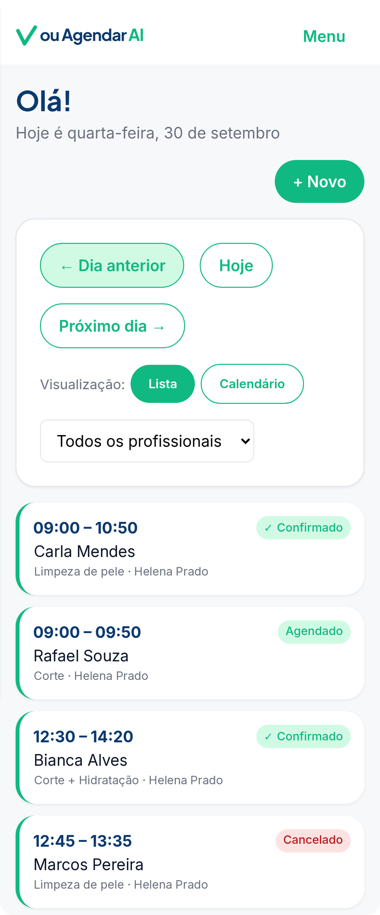 Agenda do dia no painel