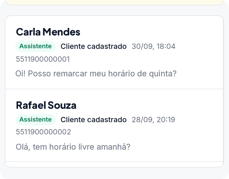 Lista de conversas no painel do Vou Agendar AI